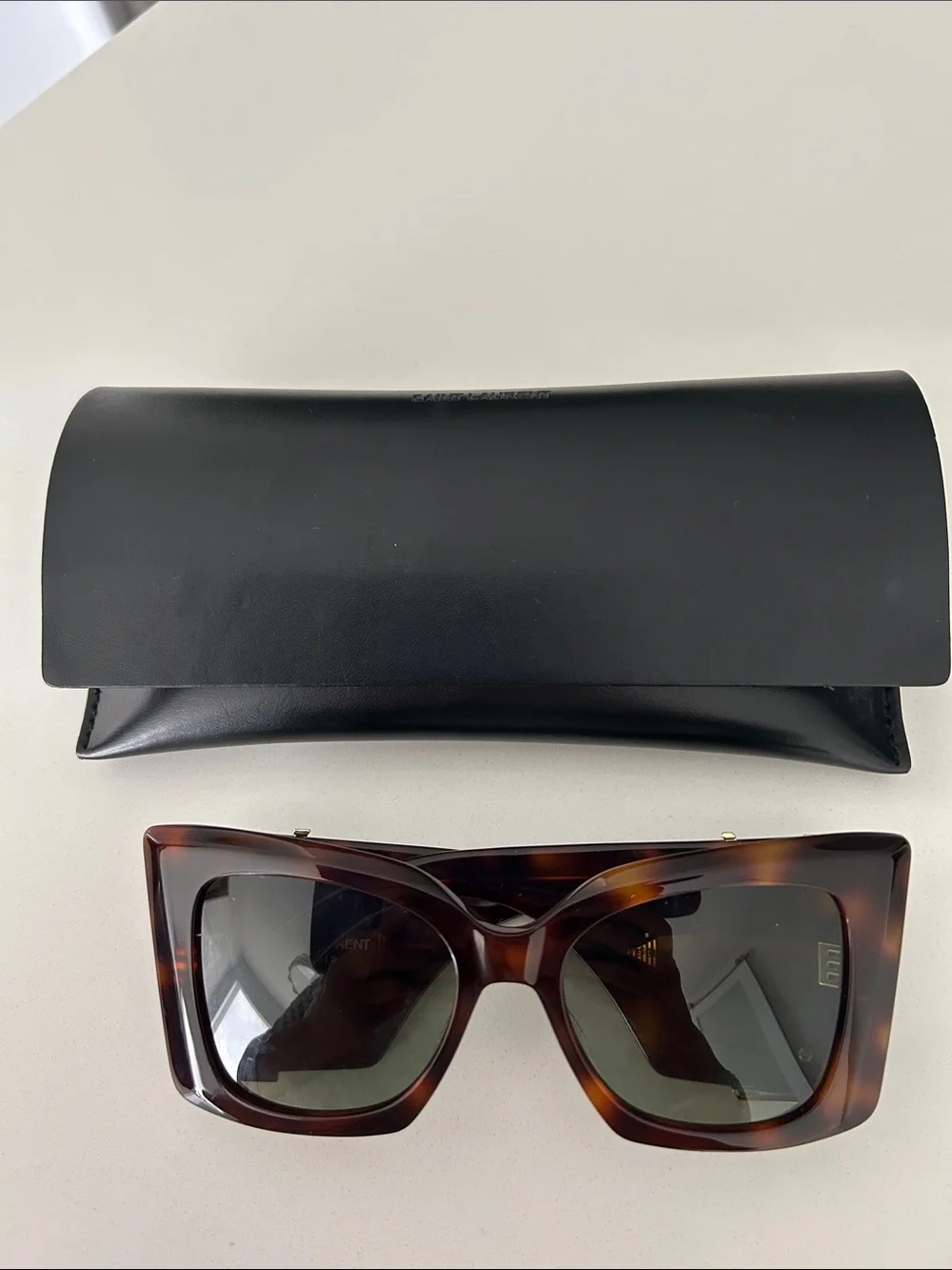 Yves Saint Laurent Tortoiseshell Shield Sunglasses with Gold YSL Accents